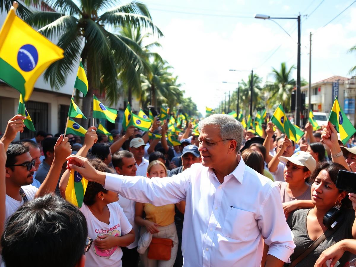 Caminhada de campanha com apoiadores nas ruas